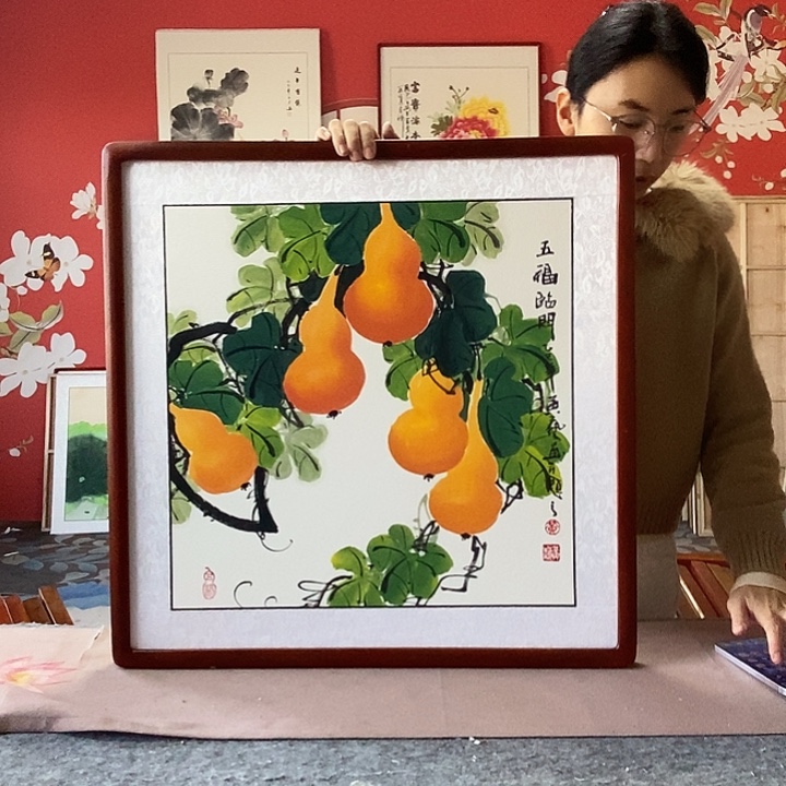 国画手写手绘带框包邮国画作品62✖️62