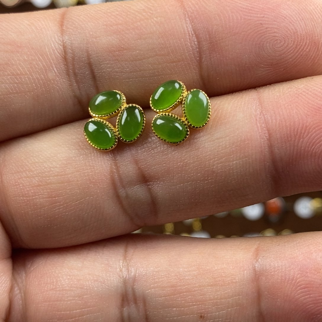 和田玉（碧玉）戒指银S925镀金镶嵌