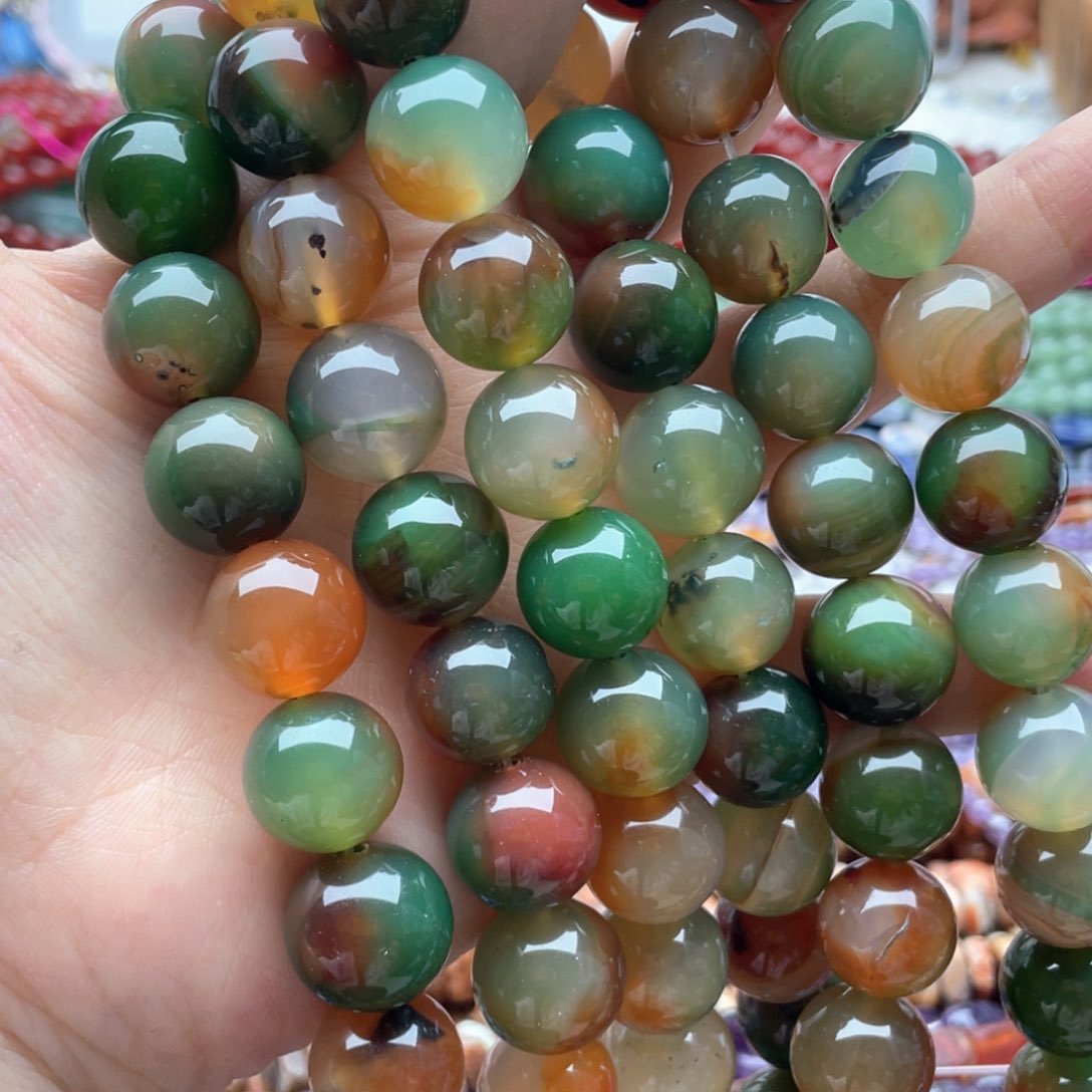 玛瑙/玉髓合金珠宝半成品一条装卡14孔雀玛瑙圆珠