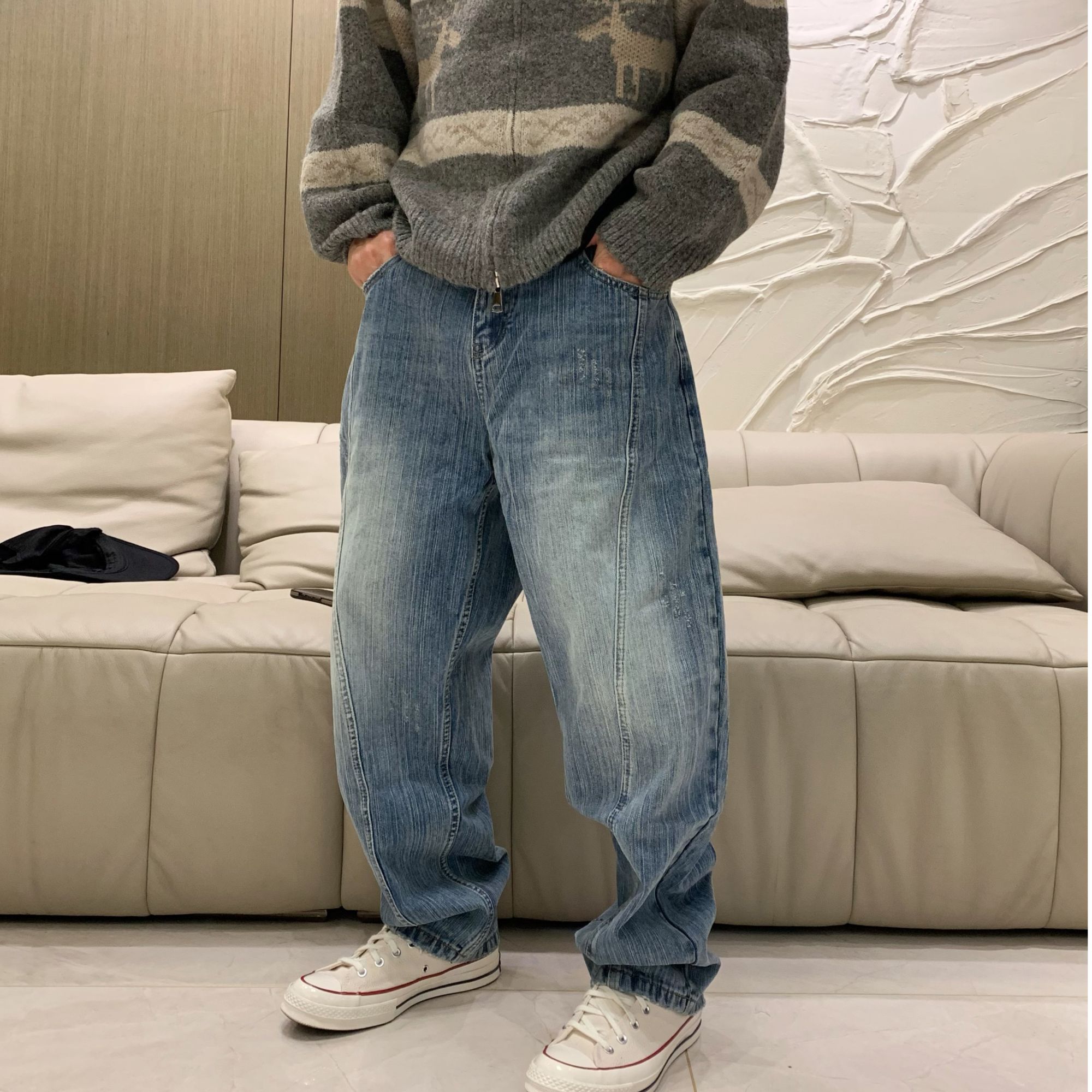 【JYEPRINCE李素景】秋冬男士新品宽松百搭水洗牛仔裤复古直筒男裤