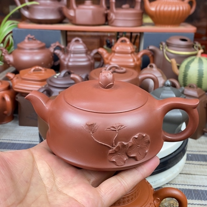 紫砂茶壶荷塘月色300CC原矿一厂小红泥特价