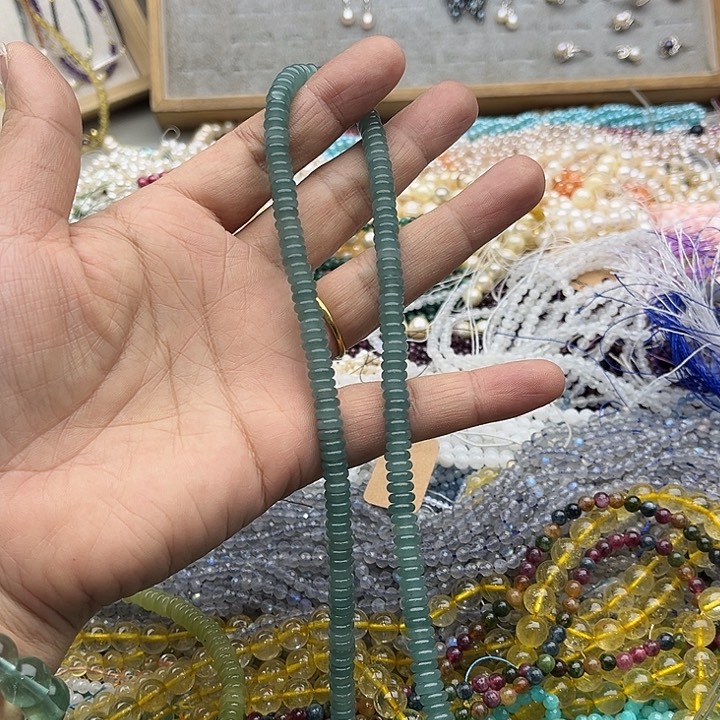 玛瑙/玉髓珠宝半成品未镶嵌一条6/2mm老蓝水和田玉算盘珠