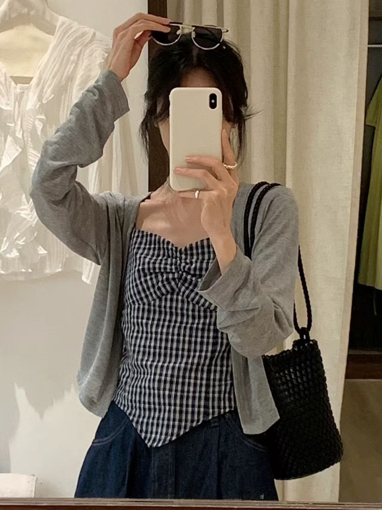 小孟~慵懒风INS风夏季拼接开衫外搭显瘦时尚套装86710