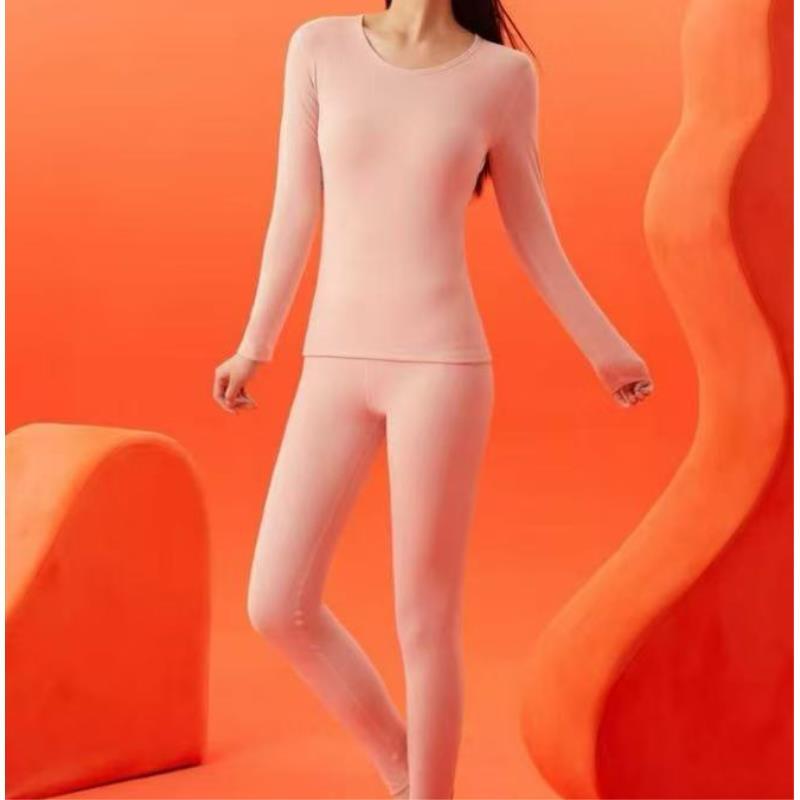 8623号10190#秋冬纯色圆领绒感上衣+长裤打底套装（女款）（预）