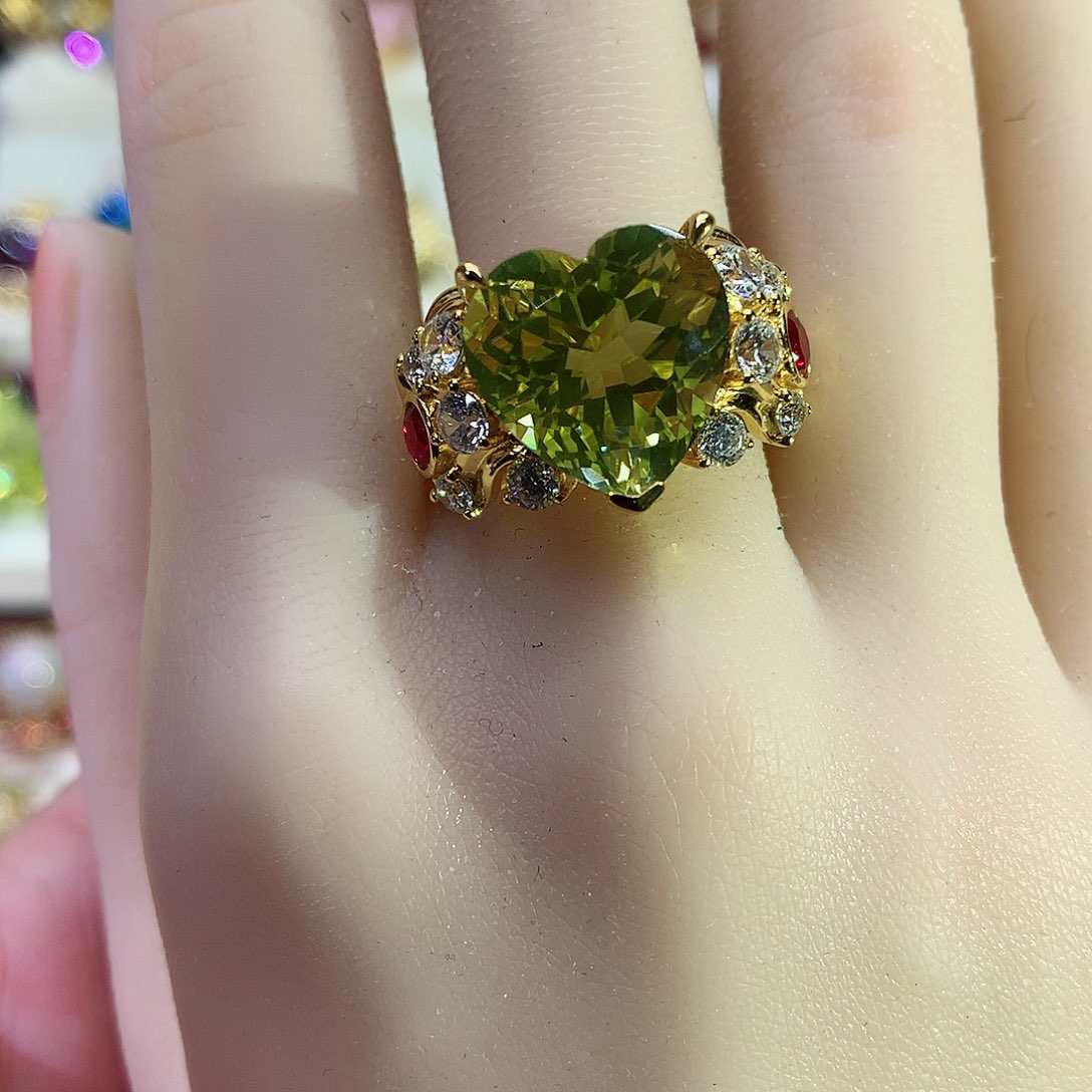 黄晶戒指银S925镀金镶嵌