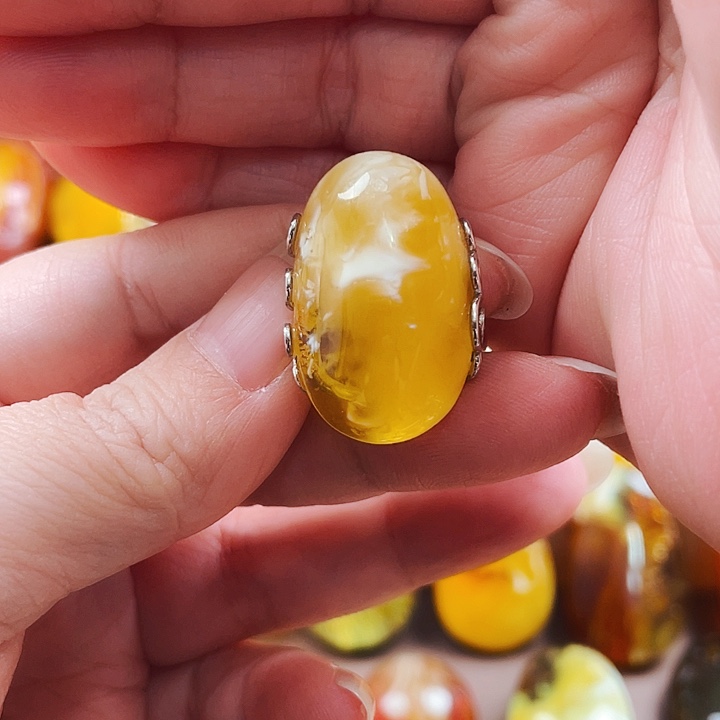 琥珀戒指银S925镶嵌.****、戒指