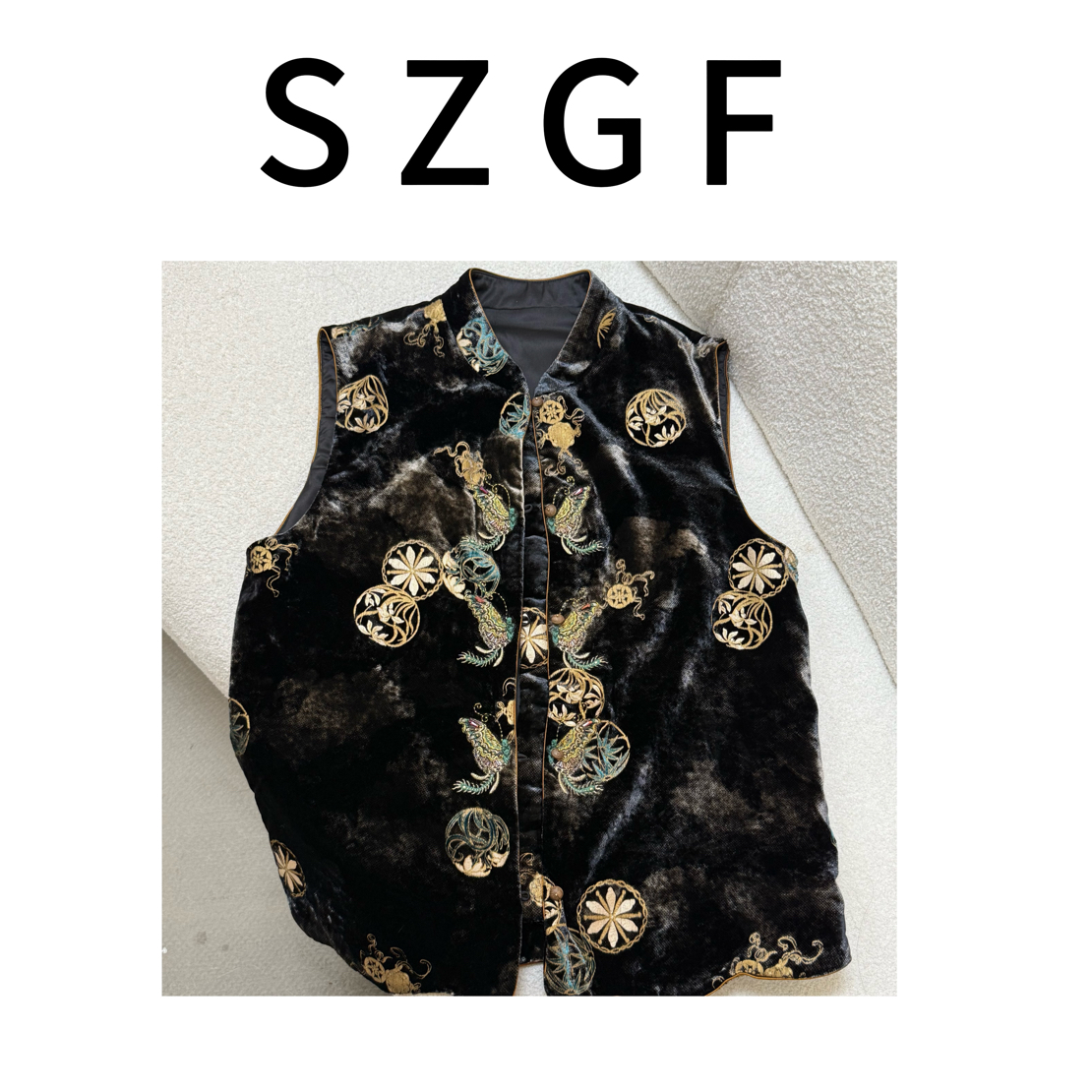 秋款气质新中式国风丝绒烫金雕印马甲52753