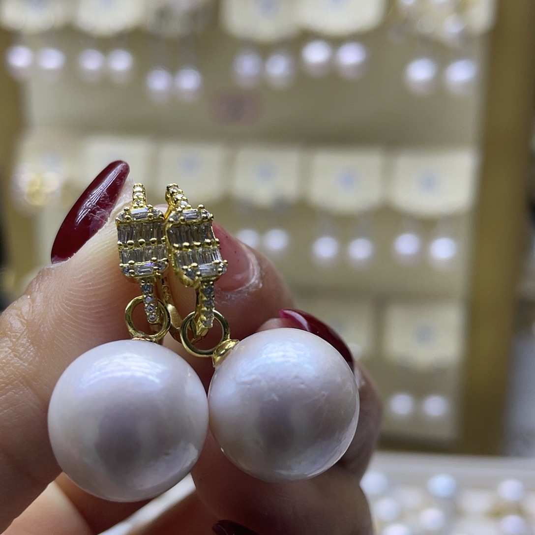 淡水珍珠耳饰银S925镶嵌