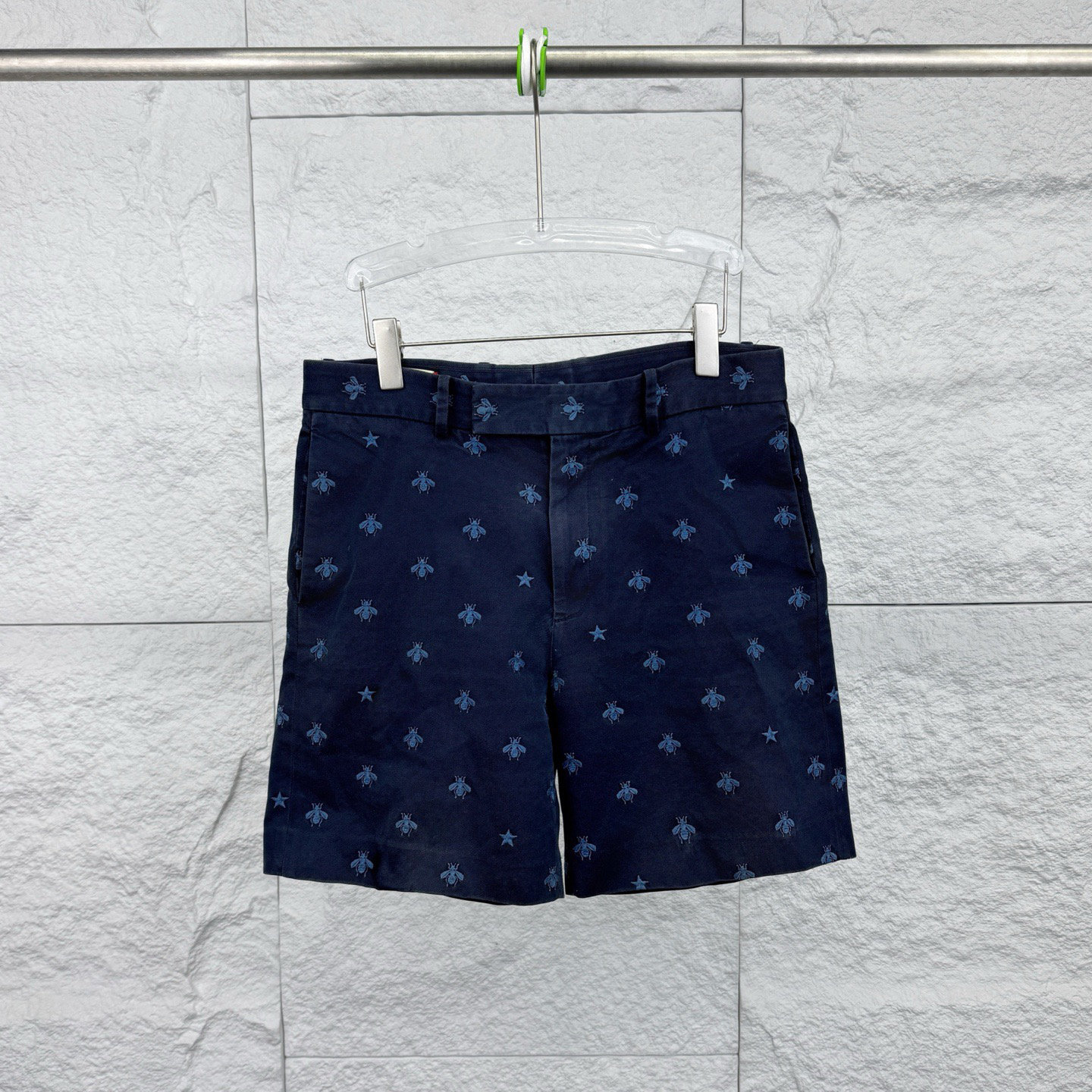 99新 GUCCI/古驰 48码/藏蓝色蜜蜂刺绣拉链短裤/18075037