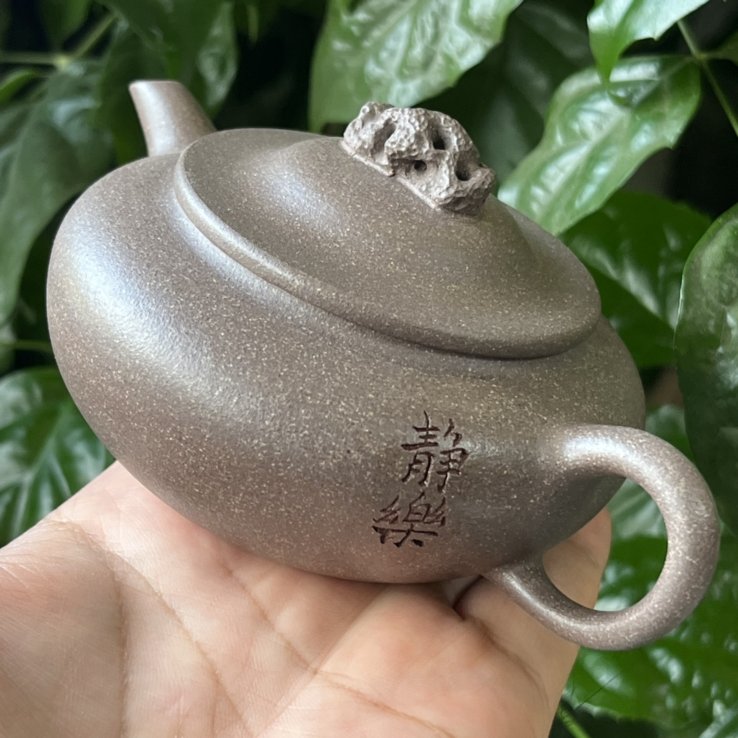 宜兴原矿紫砂清悠壶半手工制作160㏄老天青泥料内推孔出水