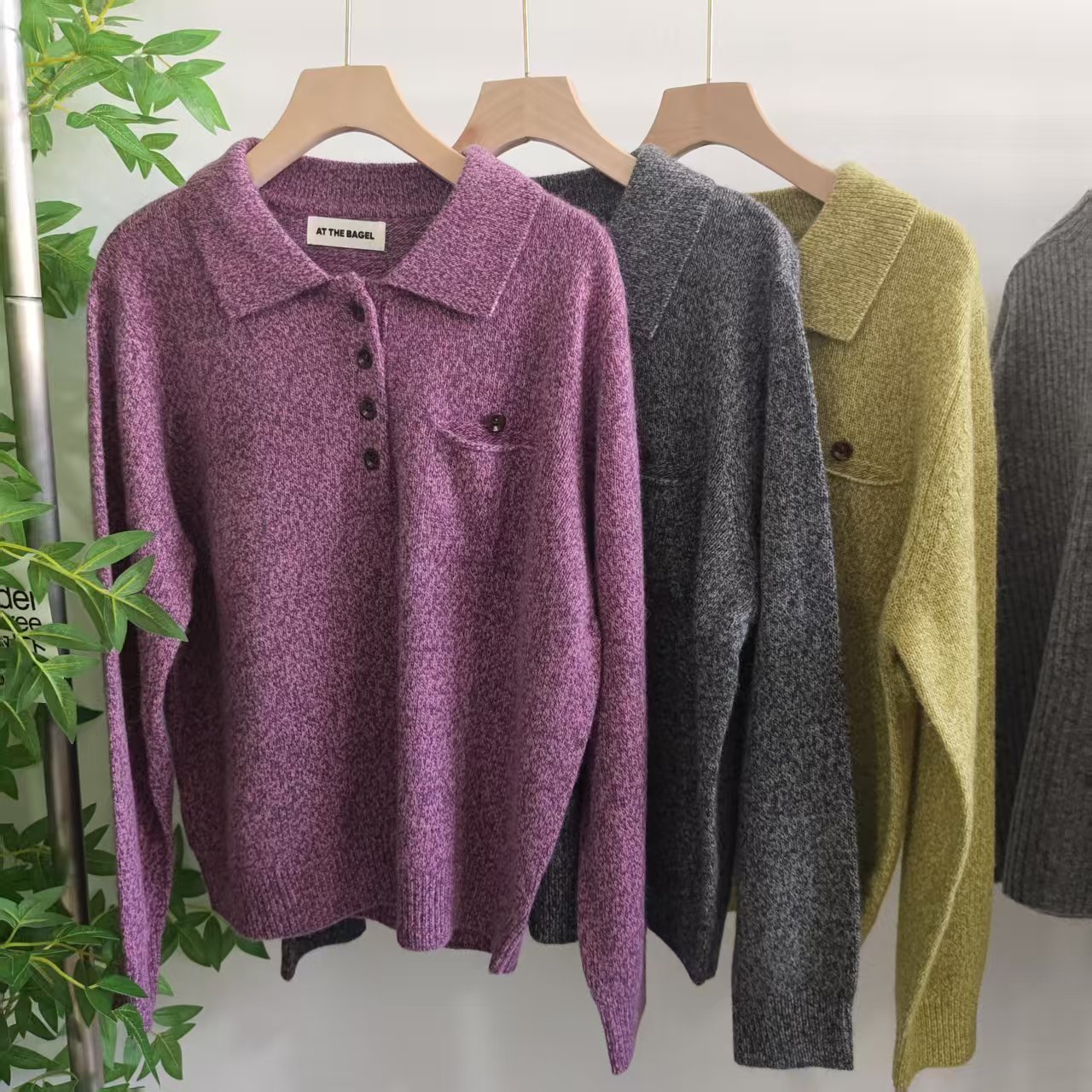 蜜熊女套头高级感秋冬款宽松加厚软糯Polo领