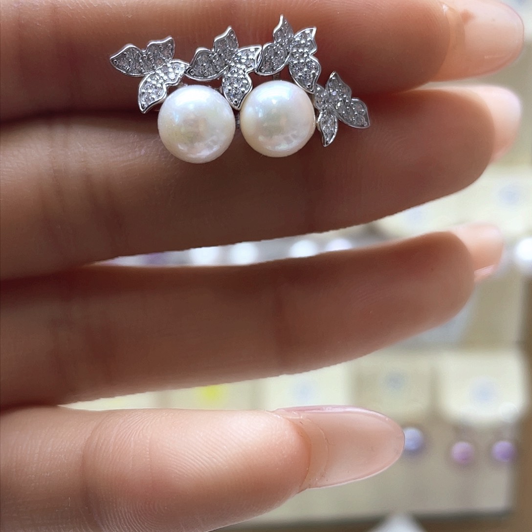 海水珍珠耳饰银S925镶嵌