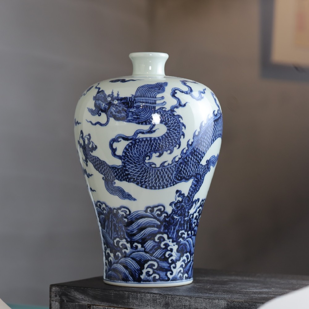 舜瓷天工一品 :舜瓷海水云龙梅瓶