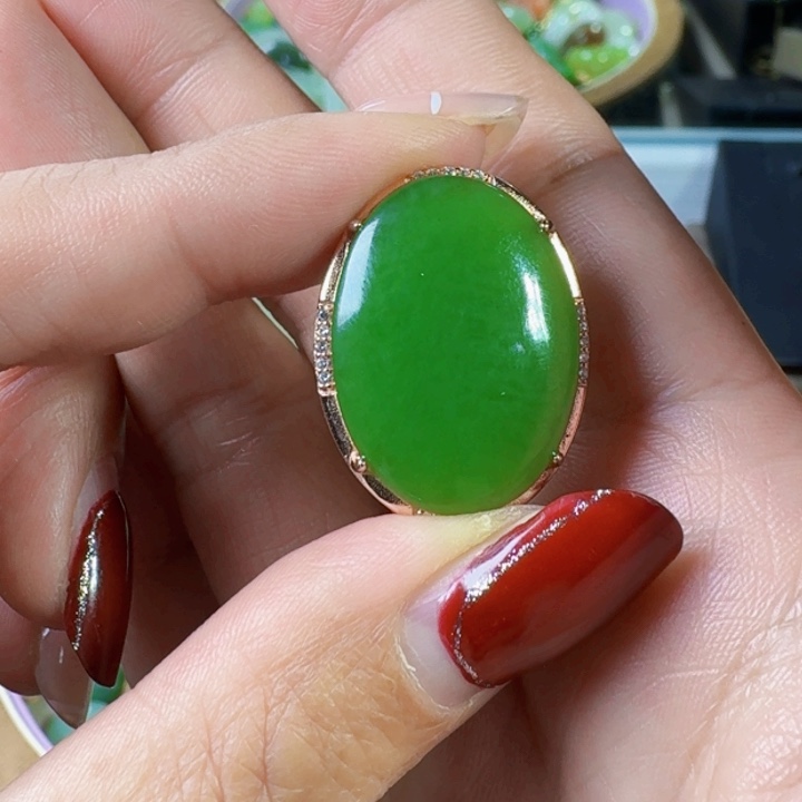 和田玉（碧玉）戒指银S925镶嵌