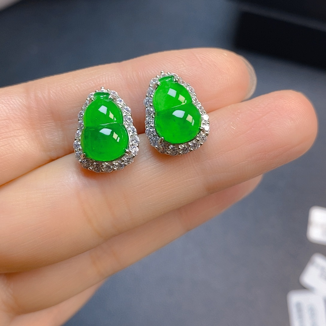 翡翠银S925镶嵌耳饰