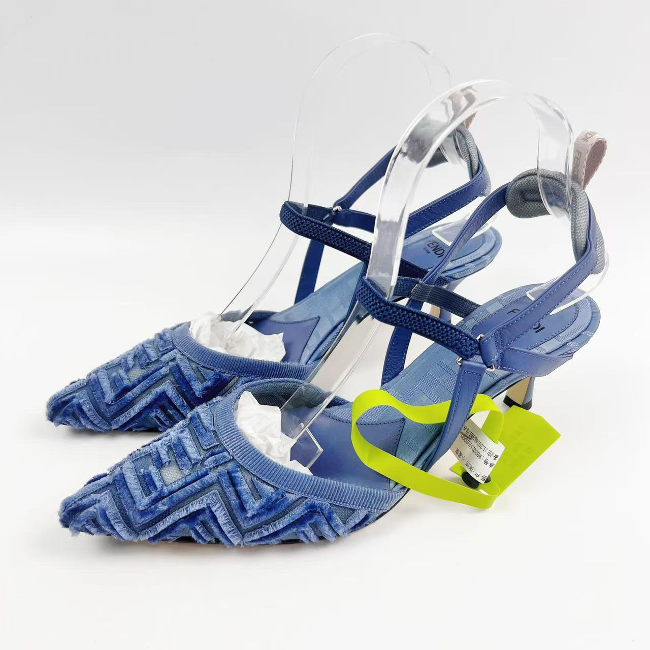 99新 FENDI/芬迪 38码 蓝色满印高跟鞋lz01658