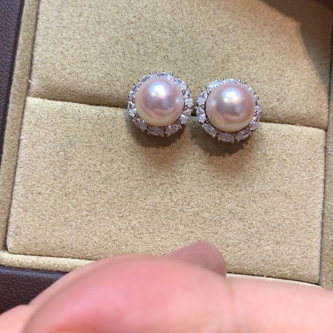 海水珍珠耳饰银S925镶嵌