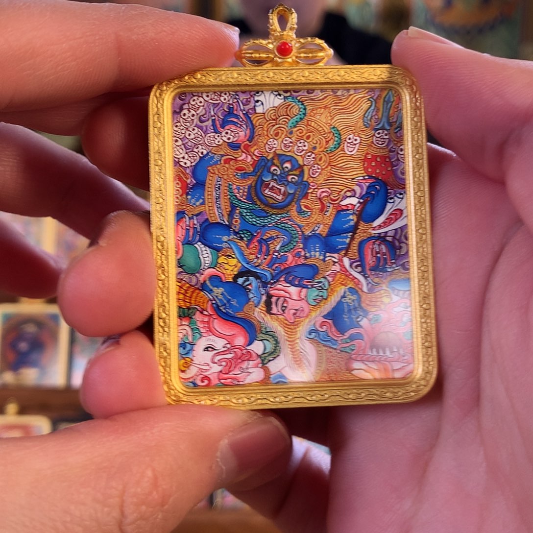 *****吊坠热贡纯手绘唐卡大黑天