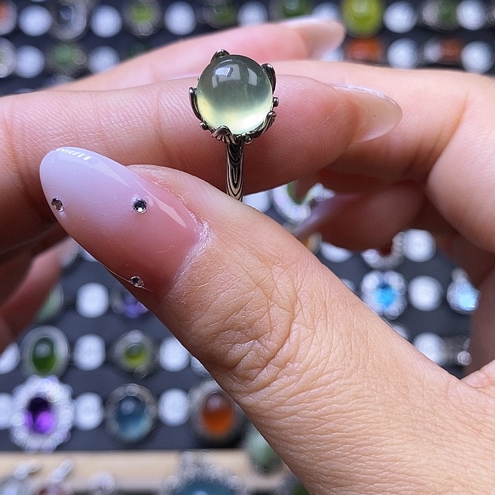 岫玉戒指银S925镶嵌戒指