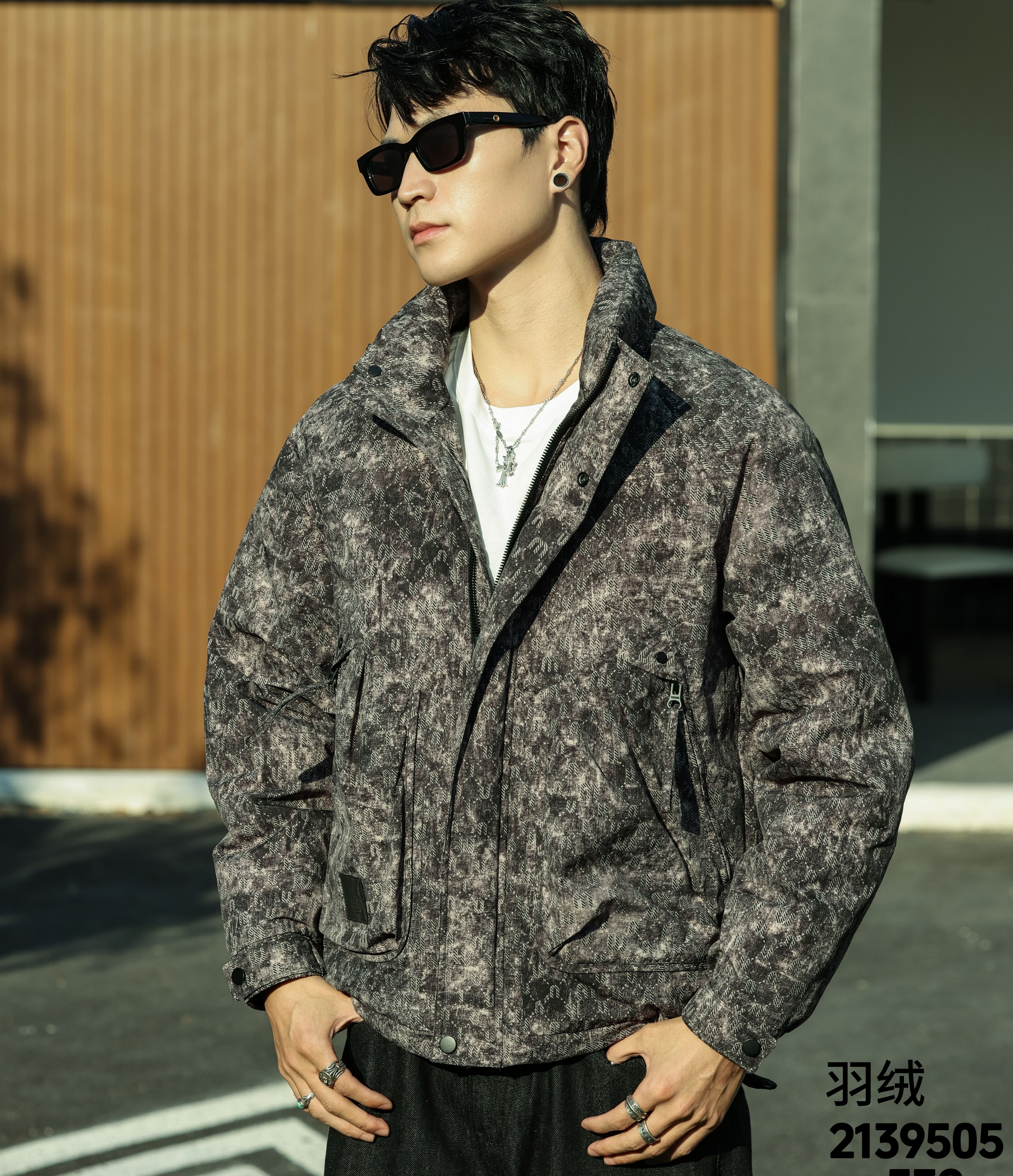 男士冬季加厚保暖立领扎染印花宽松休闲潮流羽绒服2139505