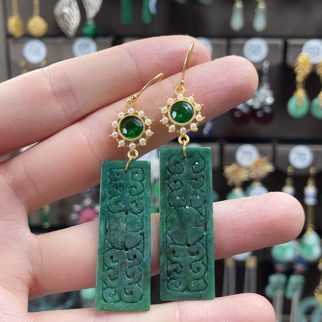 翡翠银S925镶嵌耳饰024jdg