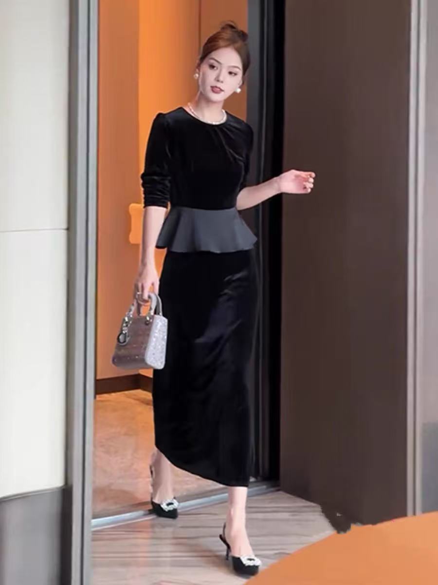 拉贝新款金丝绒时尚套裙