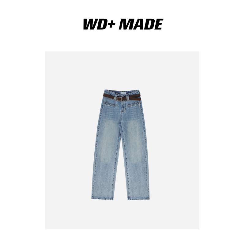 时尚高级小众阔腿裤设计师宽松水洗牛仔裤
