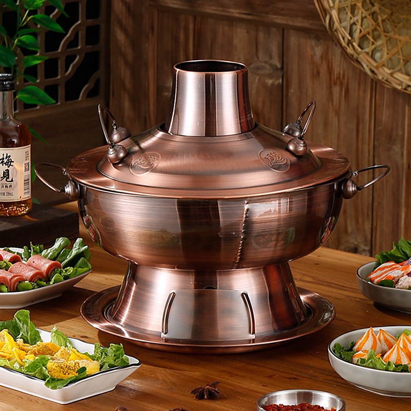 清汤鸳鸯锅老北京铜火锅仿紫铜炭火锅炉木炭火锅锅家用涮羊肉