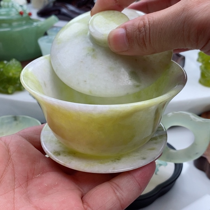 岫玉四大名玉盖碗未镶嵌