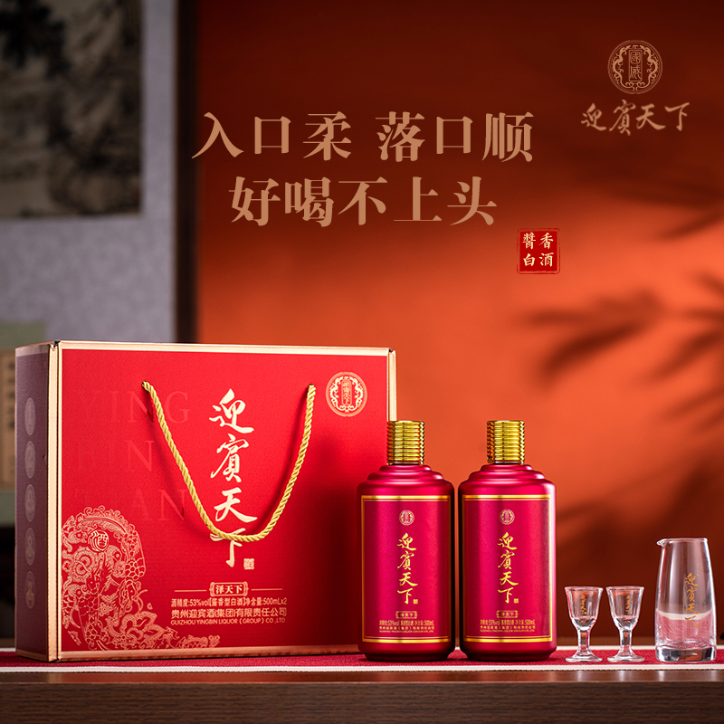 迎宾天下双支装 酱香型白酒53度500ml2瓶装（泽天下）53%Vol500ml