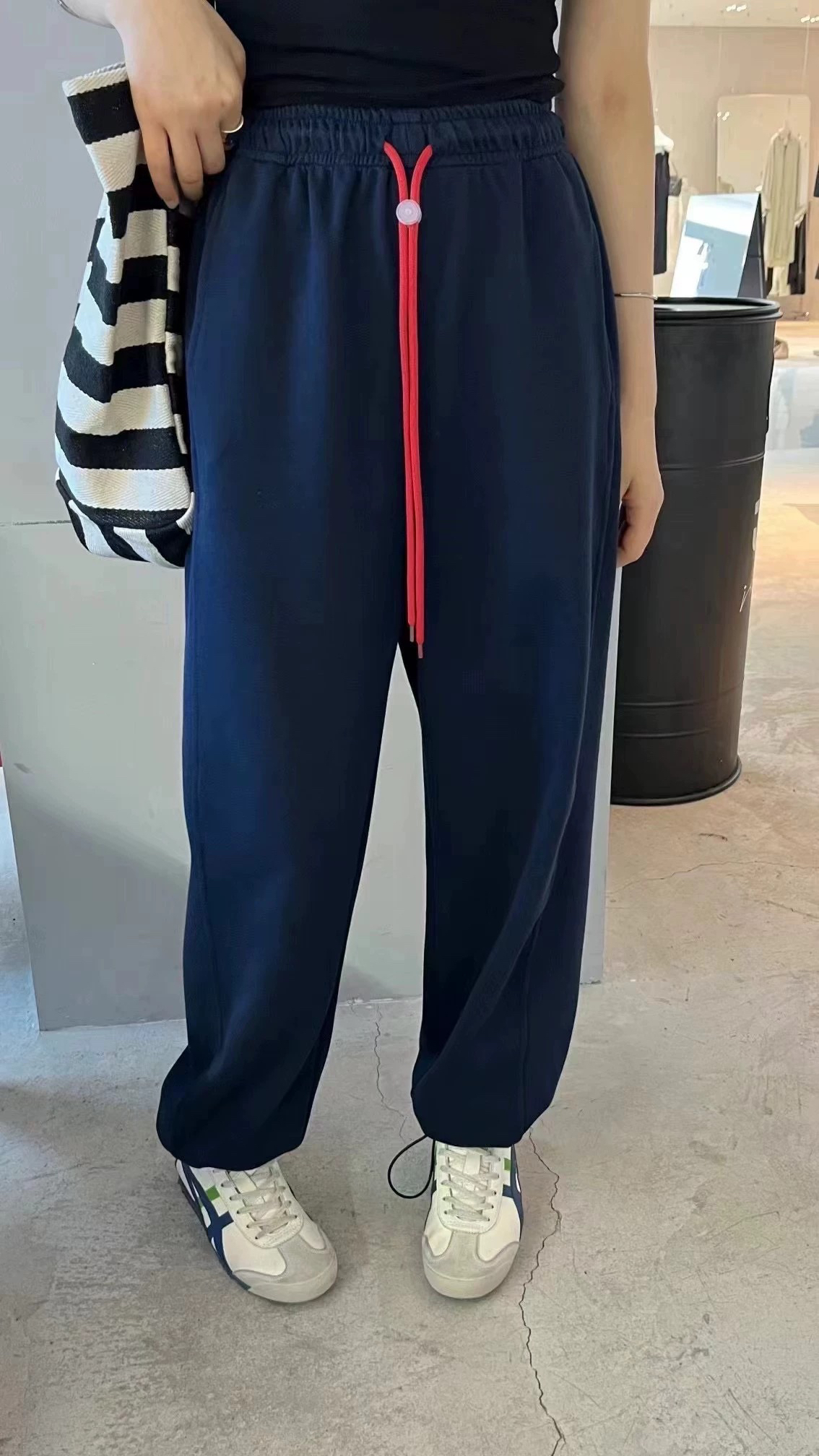 秋冬撞色束脚卫裤女加绒宽松休闲裤两穿设计感