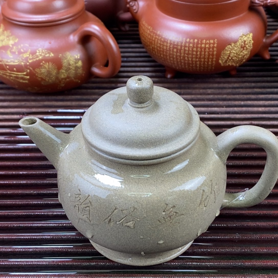 紫砂茶壶白4 宫灯 青段