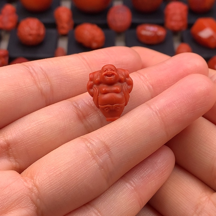 南红玛瑙未镶嵌弥勒佛三通12.5MM