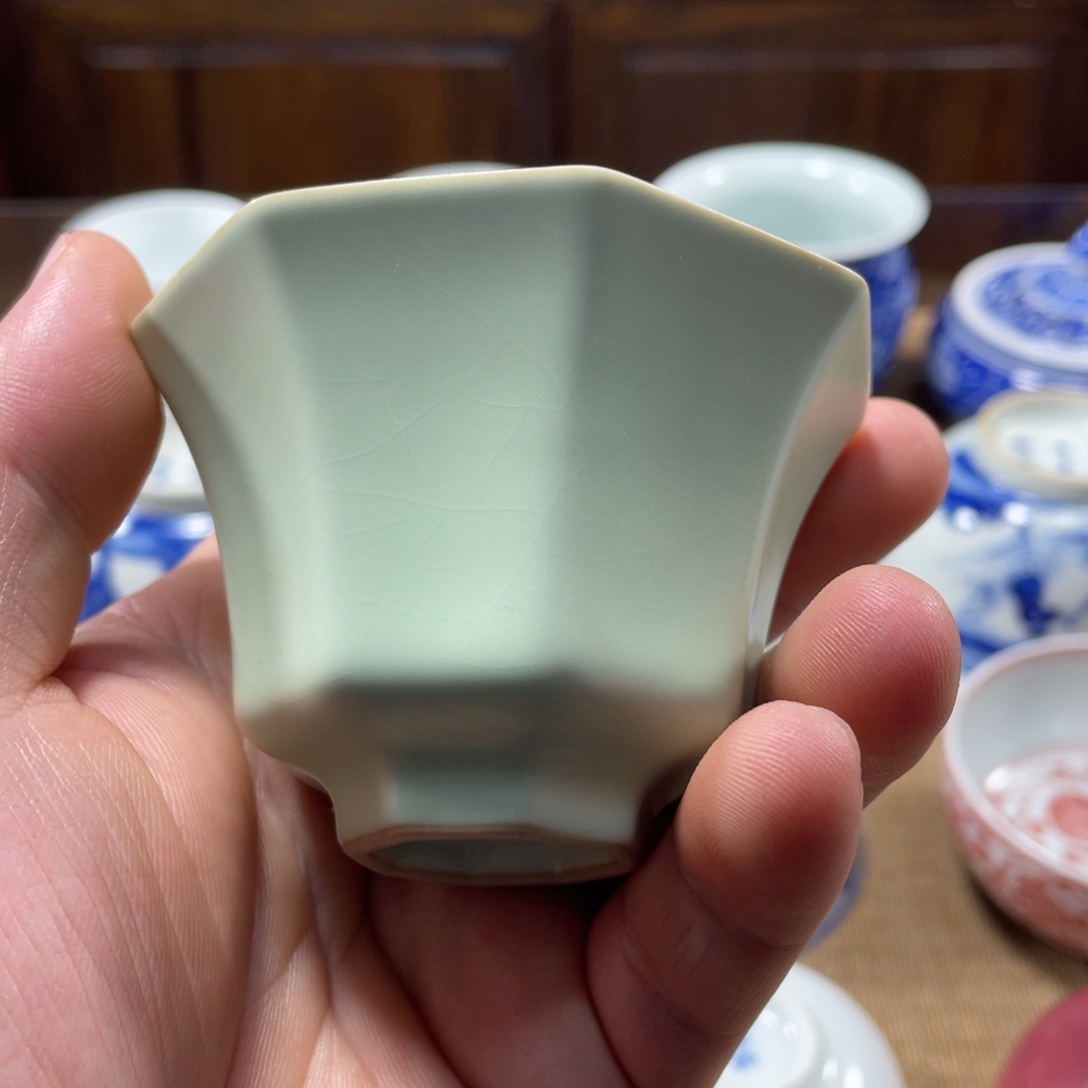 明月款汝窑天青开片八方杯