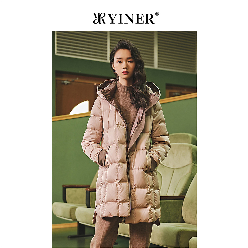 【白鹅绒】YINER音儿女装冬季中长款加厚保暖连帽羽绒服