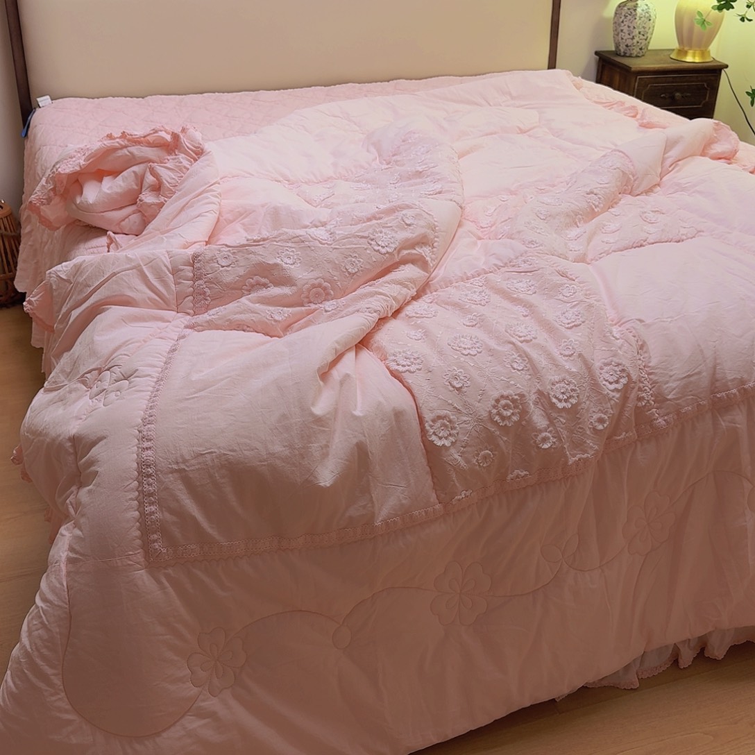棉青睐床盖四件套粉色