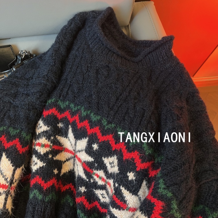 5店【蓝漫雪花】重磅慵懒绞花大版针织毛衣