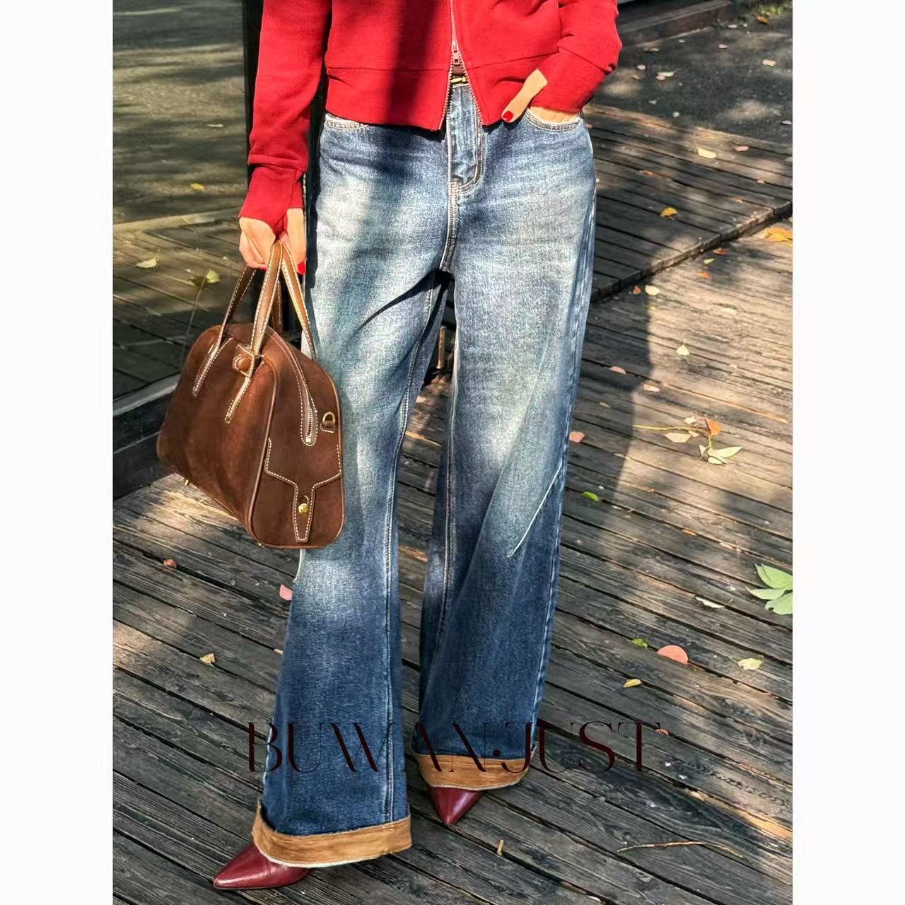 BUWANJUST 高品定制满分长绒棉酵洗结构感小翻边牛仔裤 B2183