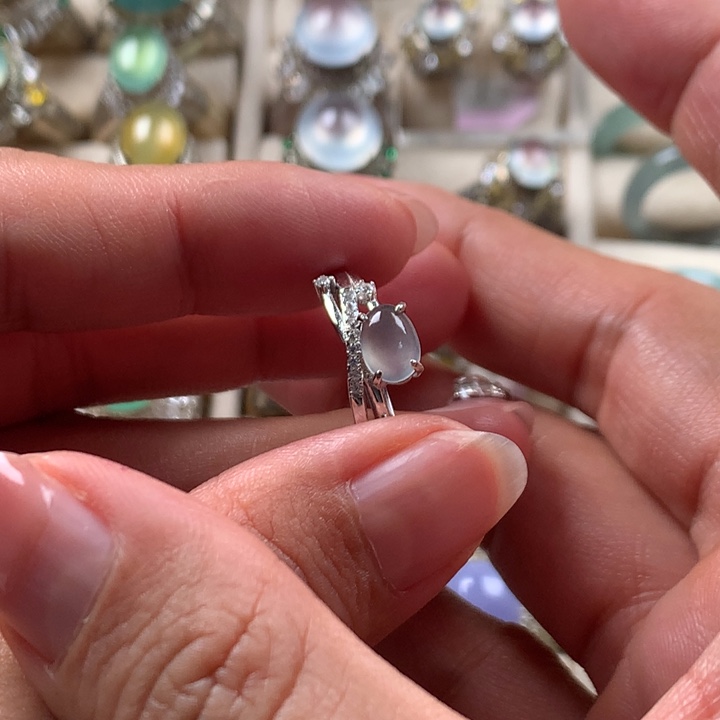 翡翠银S925镶嵌戒指缅甸天然翡翠Ａ货