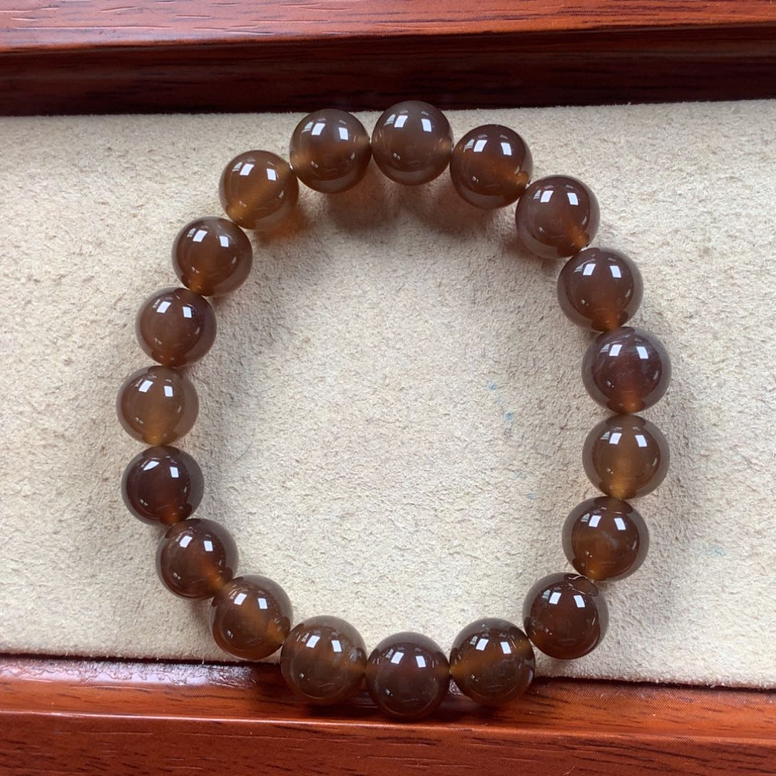 未镶嵌黑咖冰10mm手串88/条。02硅化珊瑚（珊瑚玉）