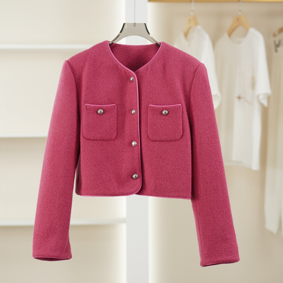 麦迪尚品【崔】4051101 秋冬小香气质绵羊毛短外套品牌撤柜女装