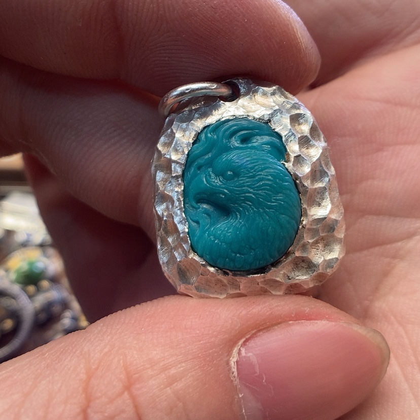 【闪购商品】绿松石吊坠银S925镶嵌朱**: