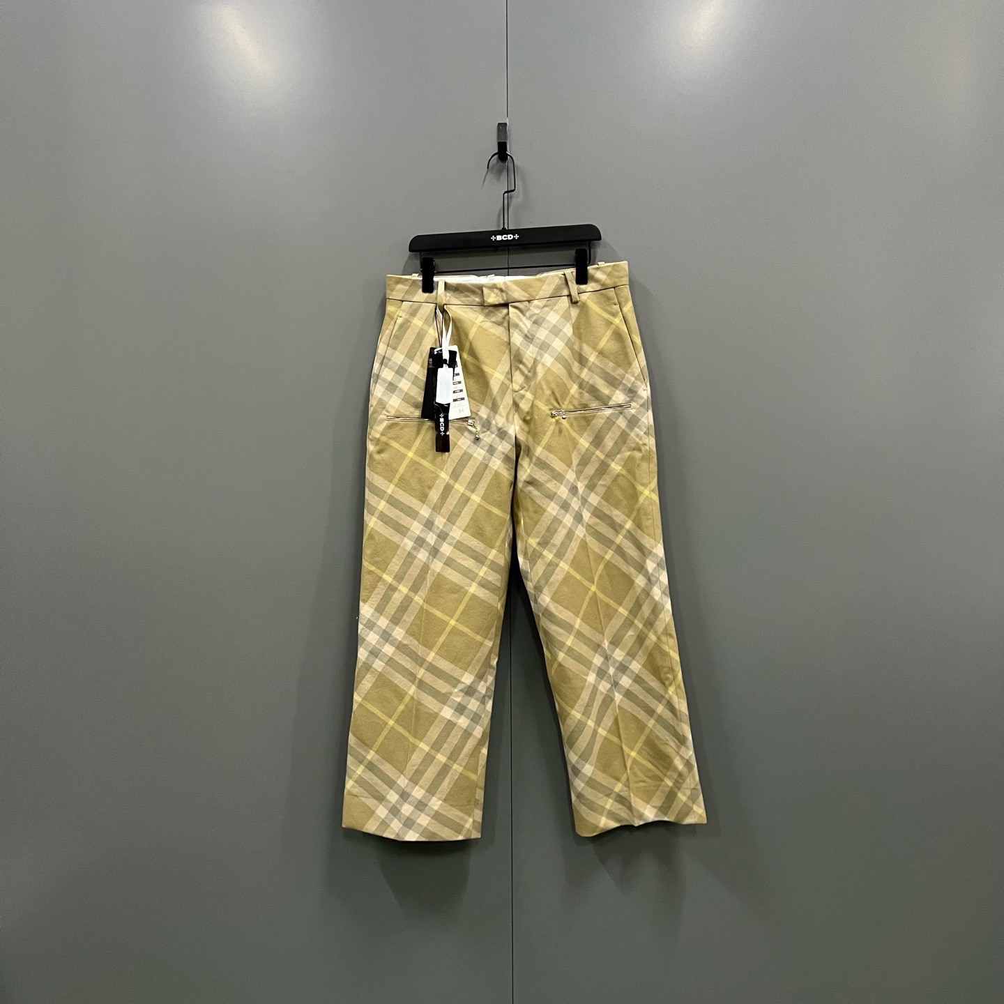 99新 BURBERRY/博柏利 （ll）黄色格纹拉链休闲裤 52码/009478 无领