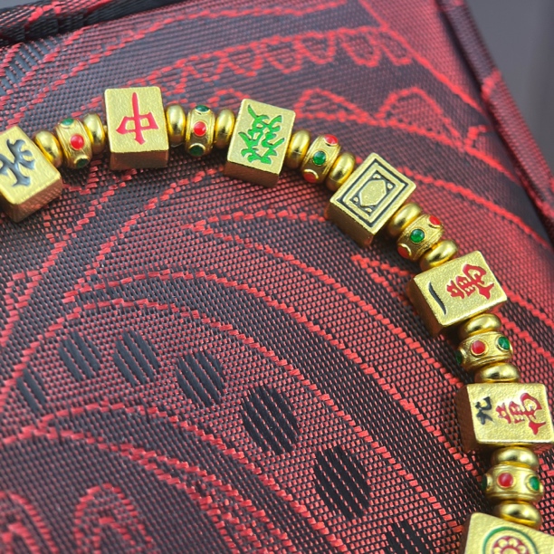 足银手链 151号足银999.9描金十三幺麻将银手链送礼物约21克