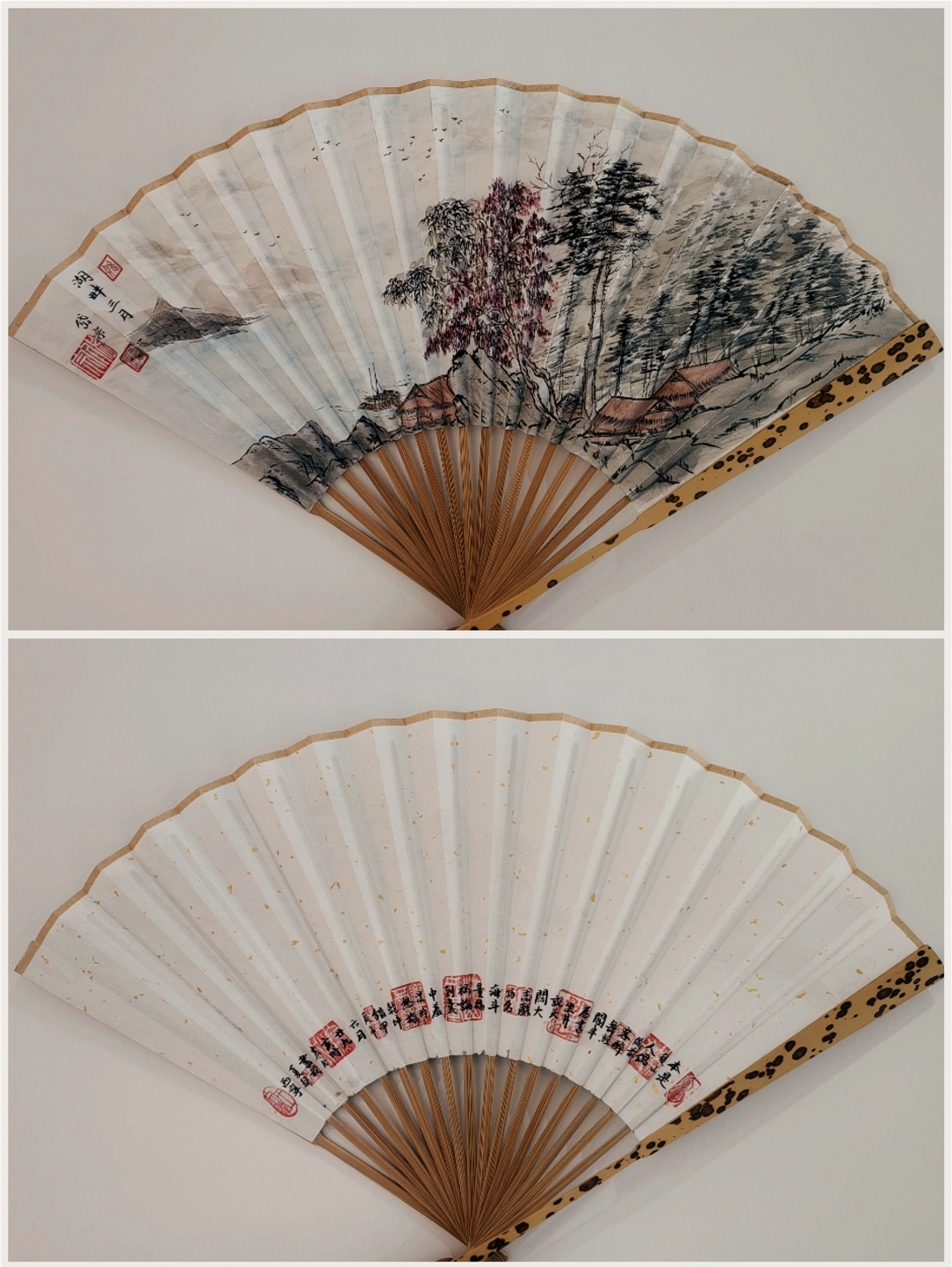 文玩香妃折扇手绘《湖畔三月》壹土雅玩出品