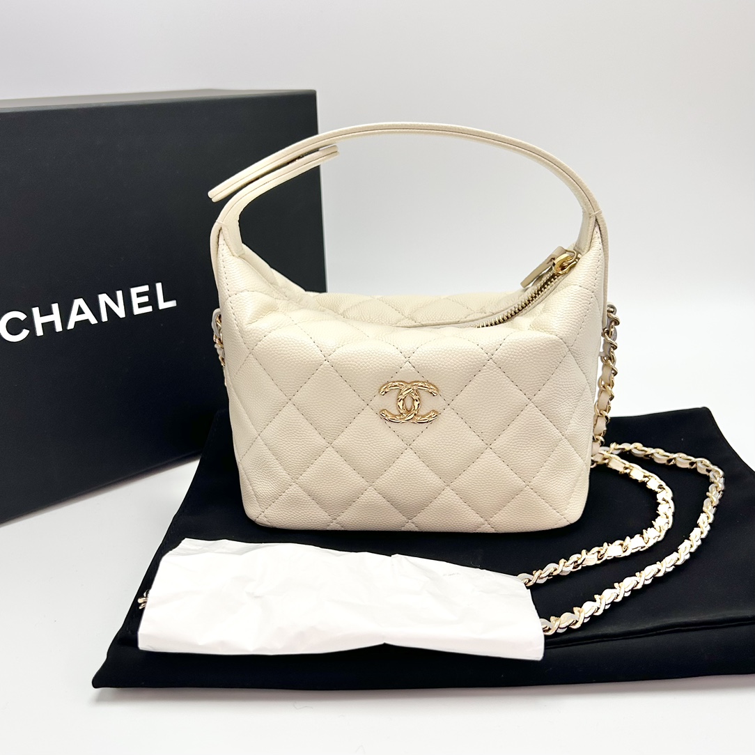 99新 Chanel/香奈儿 白金菱格纹26c手提斜挎饭盒包 52935