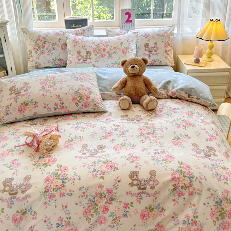 纯棉床品套件40支床单单被套学生宿舍斜纹母婴印花棉四件套床笠款