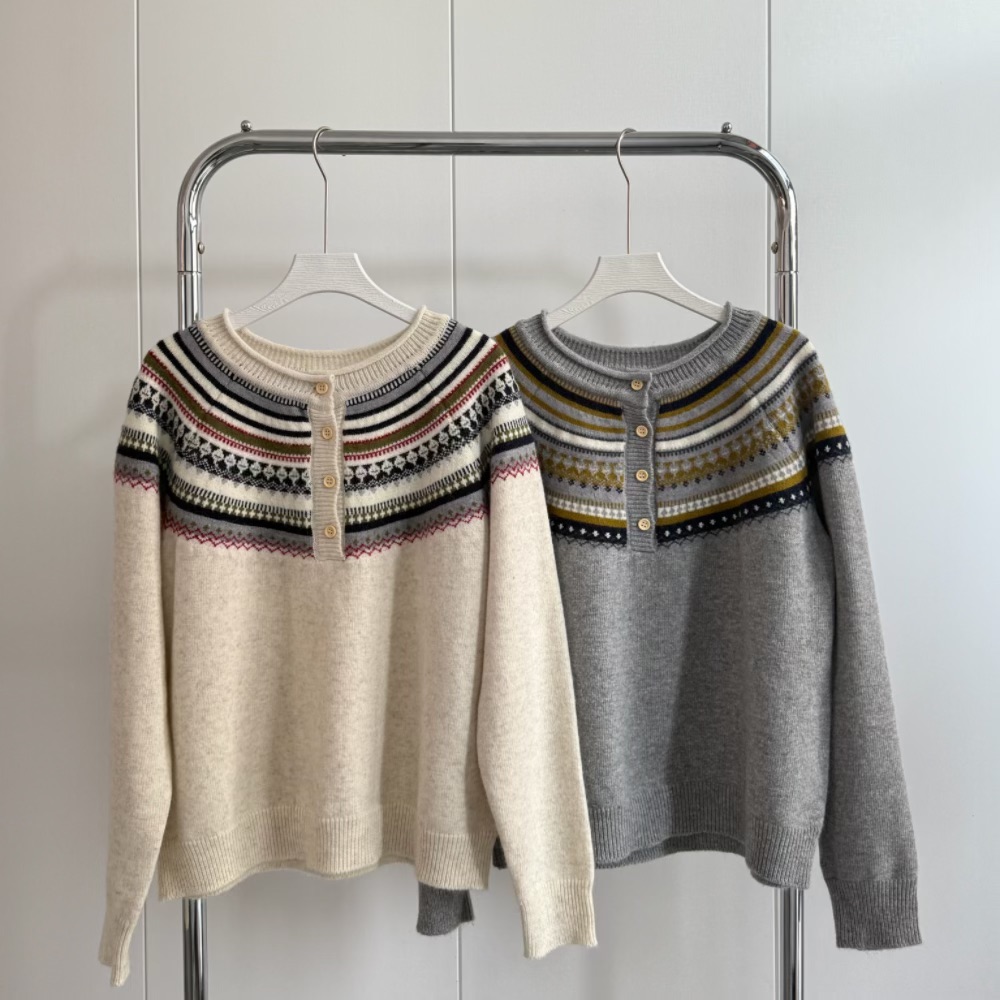 费尔岛开衫秋冬加厚纯毛设计感百搭显瘦复古风长袖上衣