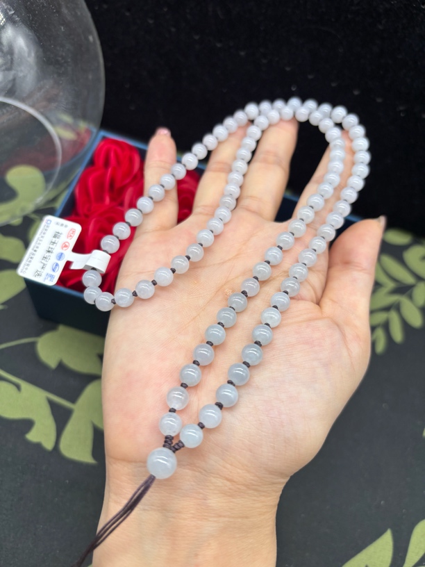 高端天然缅甸a货翡翠起冰起胶感圆珠6mm玉石挂件绳毛衣链长链百搭