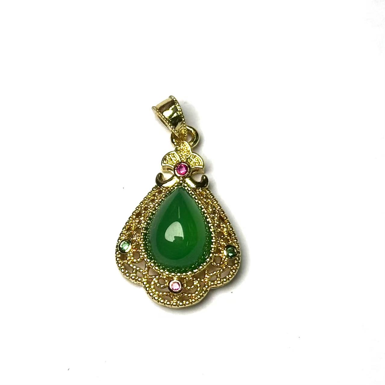 花丝镶嵌绿水滴吊坠（尺寸：14*10mm）- YM023